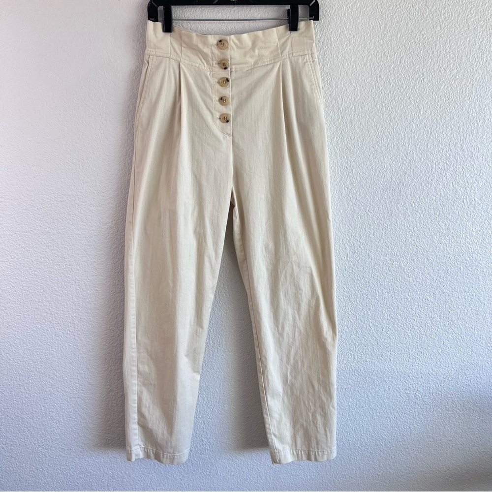 Margaret O'Leary Cream High‎ Waist Button Front Pants Small Tapered Leg